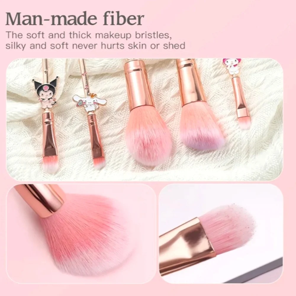 Hello Kitty Sanrio Makeup Brush Set 🎀- 5 Metal Handle Brushes w/ Travel Case 🎀